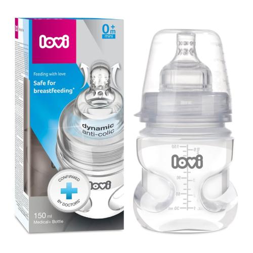 Miniaturka artykułu - LOVI Zestaw nie zaburzający odruchu ssania Butelka Medical+ 150ml 0m+ + Smoczek dynamiczny 0-3m 