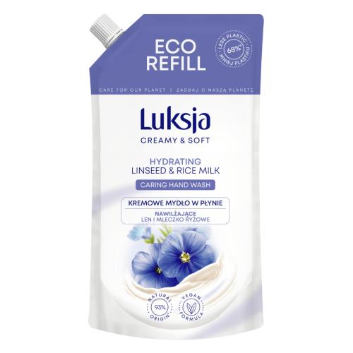 Miniaturka artykułu - LUKSJA Creamy & Soft Kremowe mydło w płynie Len i Mleczko ryżowe, opakowanie uzupełniające, 400ml