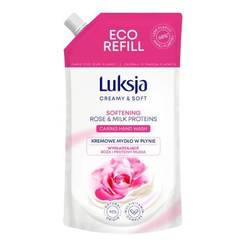 Miniaturka artykułu - LUKSJA Creamy & Soft Kremowe mydło w płynie R&oacute;ża i Proteiny mleka, opakowanie uzupełniające, 500ml KR&Oacute;TKA DATA 30.09.2026