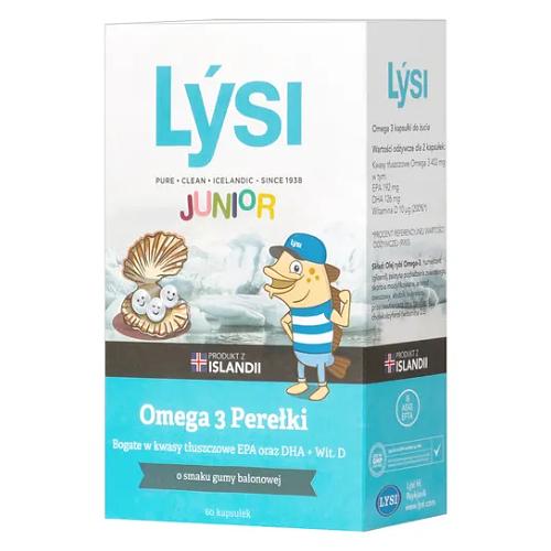 Miniaturka artykułu - Lysi Junior Omega 3 Perełki guma balonowa, 60 kaps.