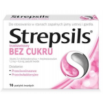 STREPSILS o smaku truskawkowym bez cukru - 16 pastylek do ssania