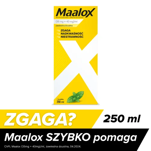 Miniaturka artykułu - Maalox Lek na zgagę i niestrawność w postaci zawiesiny - 250 ml