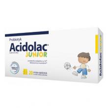 Zdjęcie produktu - Acidolac Junior o smaku białej czekolady, 20 tabletek KR&Oacute;TKA DATA 30.09.2026