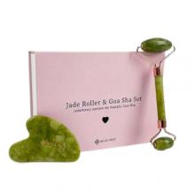 Zdjęcie produktu - Acus Med Jadeitowy zestaw do masażu Gua Sha - płytka + wałek kolor zielony