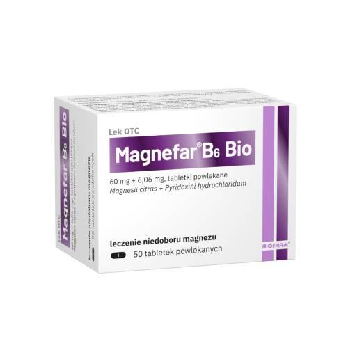 Miniaturka artykułu - Magnefar B6 Bio 60mg + 6.06mg, 50 tabletek