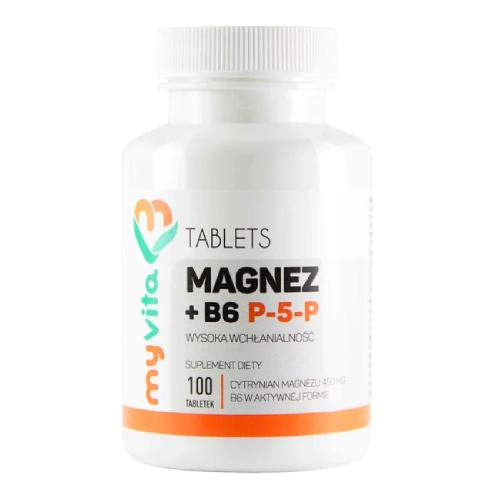 Miniaturka artykułu - MyVita Magnez + B6 P-5-P cytrynian magnezu 450 mg, 100 tabl.