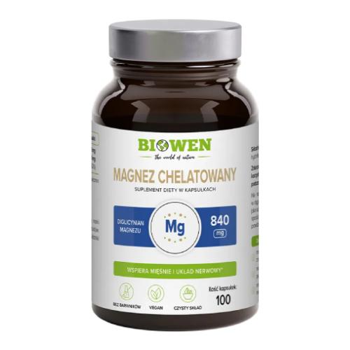 Miniaturka artykułu - Biowen Magnez chelatowany (diglicynian magnezu) 840 mg, 100 kaps.