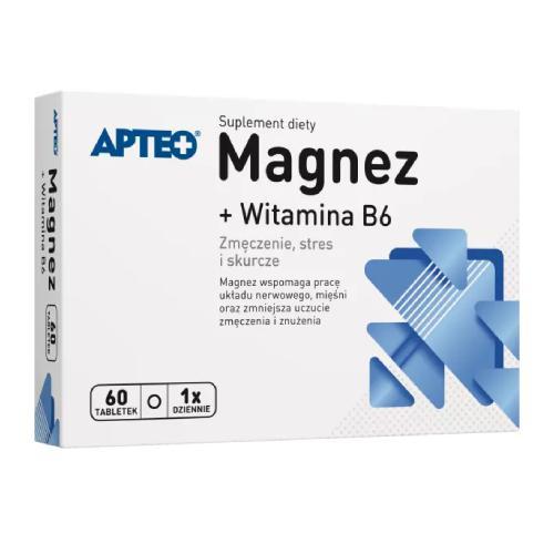 Miniaturka artykułu - Magnez + Witamina B6 APTEO, 60 tabletek USZKODZONE OPAKOWANIE