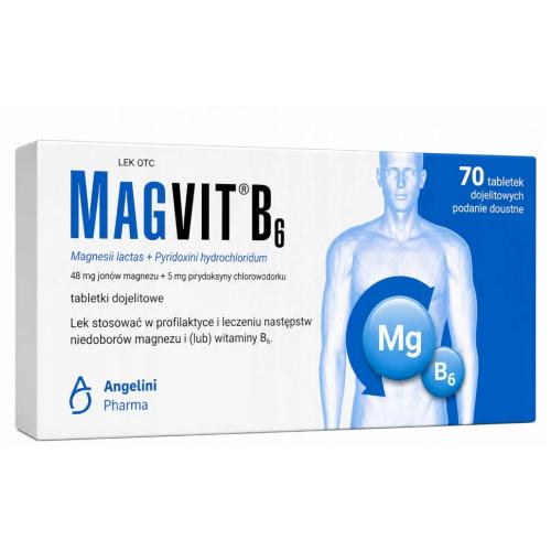 Miniaturka artykułu - Magvit B6 48 mg + 5 mg, 70 tabletek dojelitowych