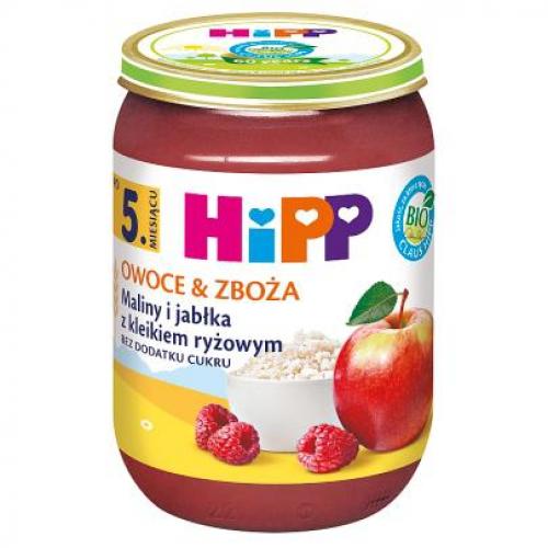 Miniaturka artykułu - HiPP Maliny i jabłka z kleikiem ryżowym BIO, 190 g 