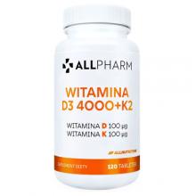 Zdjęcie produktu - Allnutrition Allpharm Witamina D3 4000+ K2, 120 tabl.