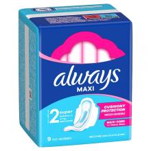 Always Maxi Podpaski Ze Skrzydełkami Super Rozmiar 2, 9 szt.