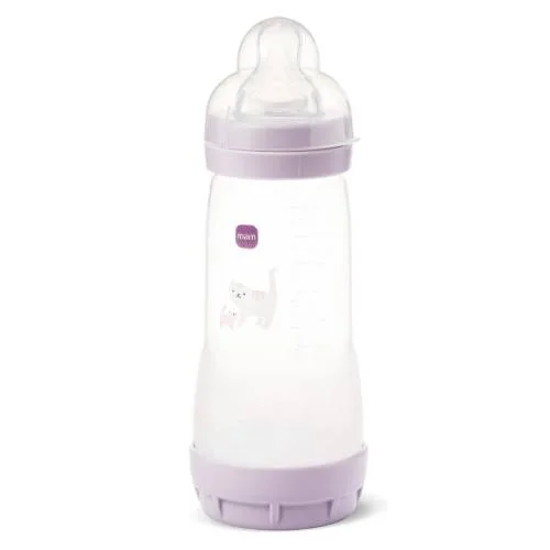 Miniaturka artykułu - MAM Perfect Start Butelka antykolkowa 4m+ 320ml fioletowa kot