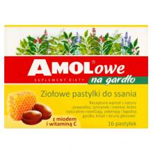 Zdjęcie produktu - AMOLowe Na gardło Ziołowe pastylki do ssania z miodem i witaminą C, 16 szt.