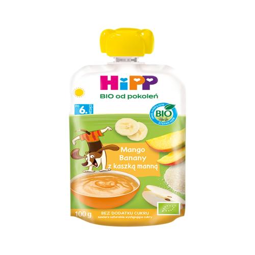 Miniaturka artykułu - HiPP BIO Mus owocowy mango banany z kaszką manną po 6. miesiącu, 100 g