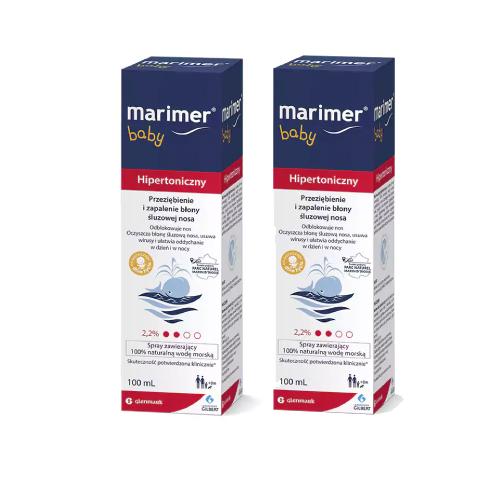Miniaturka artykułu - Zestaw Marimer Baby Hipertoniczny roztw&oacute;r wody morskiej,  2 x 100 ml