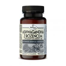 Zdjęcie produktu - Ashwagandha z r&oacute;żeńcem + witaminy D3 2000 IU i B6, 90 kaps.