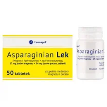 Zdjęcie produktu - Asparaginian Lek - 17 mg jon&oacute;w magnezu + 54 mg jon&oacute;w potasu, 50tabl.