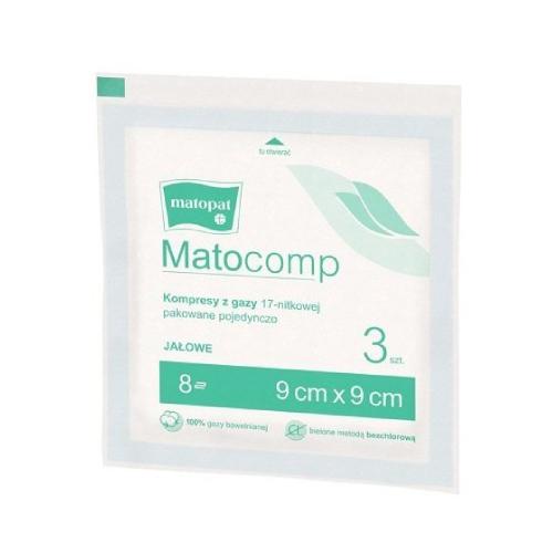 Miniaturka artykułu - MATOCOMP Kompresy z gazy jałowej 17 nitkowy 8-warstwowy 9x9 cm, 3 sztuki
