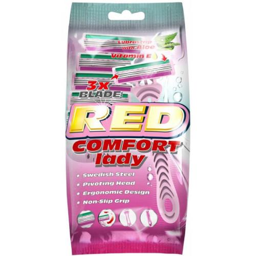 Miniaturka artykułu - Mattes Red Comfort Lady Maszynka do golenia jednorazowa damska, 5szt.