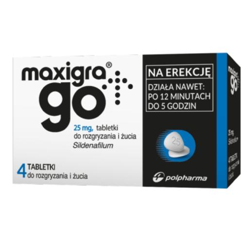 Miniaturka artykułu - Maxigra Go 0,025g- 4 tabletki do żucia