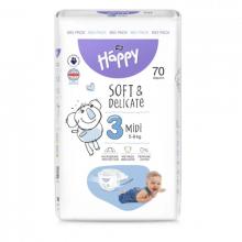Zdjęcie produktu - Bella Baby Happy Soft & Delicate Midi 3 Pieluszki 5-9kg, 70szt.
