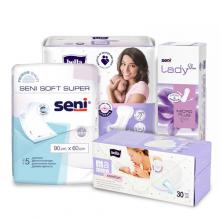 Bella Mama - Zestaw higiena dla mam: Podkłady poporodowe, 10szt. + Wkładki laktacyjne z przylepcem, 30 sztuk + SENI LADY SLIM MICRO PLUS Anatomiczne wkładki urologiczne, 20 szt. + SENI SOFT PODKŁADY 60x90cm- Podkłady higieniczne, 5szt. 