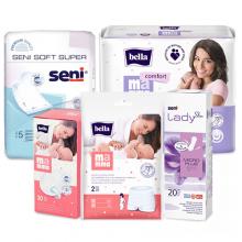 Bella Mama - Zestaw wyprawka plus: Wkładki laktacyjne, 30szt. + Podkłady poporodowe, 10szt. + Wielorazowe majtki poporodowe M/L, 2 sztuki + SENI SOFT PODKŁADY 60x90cm - Podkłady, 5szt. + BELLA MAMMA COMFORT Wkładki laktacyjne z przylepcem, 30 sztuk