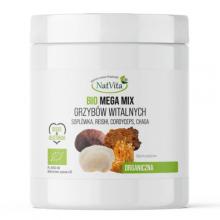 Zdjęcie produktu - NatVita Bio Mega Mix Grzyb&oacute;w witalnych (Sopl&oacute;wka, Reishi, Cordyceps, Chaga), 250 g