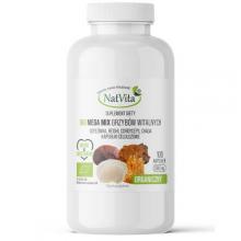 Zdjęcie produktu - NatVita Bio Mega Mix Grzyb&oacute;w witalnych (Sopl&oacute;wka, Reishi, Cordyceps, Chaga), 100 kaps.