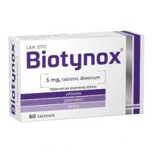 Zdjęcie produktu - Biotynox tabl. 5 mg - 60 tabletek  biotyna na wypadanie włos&oacute;w KR&Oacute;TKA DATA 31.10.2026
