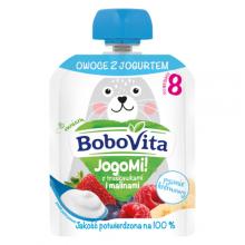 Zdjęcie produktu - BoboVita JogoMi! Owoce z jogurtem z truskawkami i malinami po 8 miesiącu, 80 g