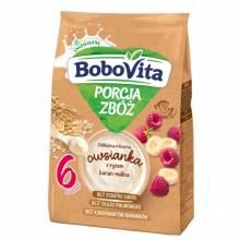 BoboVita Porcja zb&oacute;ż Delikatna mleczna owsianka z ryżem malina-banan po 6 miesiącu, 210 g