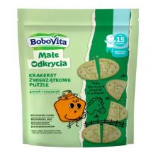 Zdjęcie produktu - BoboVita Małe Odkrycia Krakersy pszenno-orkiszowe z groszkiem i nutą bazylii dla dzieci 15m+, 105 g