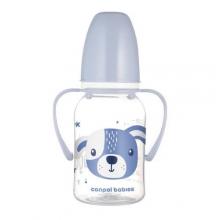 Zdjęcie produktu - Canpol Babies Cute Animals Butelka wąska z uchwytem niebieski pies 3m+ 120ml 11/823