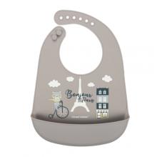 Zdjęcie produktu - CANPOL BABIES Śliniak silikonowy z kieszenią "Bonjour Paris" beż 74/027