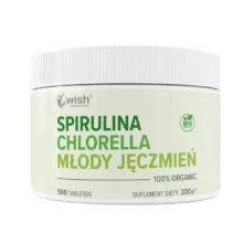 Zdjęcie produktu - Wish Pharmaceutical Chlorella + Spirulina + Młody Jęczmień Organic 100%, 500 tabl.
