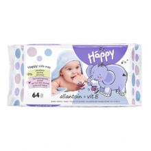 Zdjęcie produktu - HAPPY Chusteczki nawilżane dla dzieci z witaminą E i alantoiną, 64szt.
