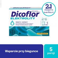Zdjęcie produktu - Dicoflor Elektrolity probiotyk + elektrolity smak bananowy, 5 porcji  KR&Oacute;TKA DATA 30.09.2026