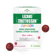 Zdjęcie produktu - DOMOWA APTECZKA Tretussin Junior lizaki o smaku malinowym, 8 szt.