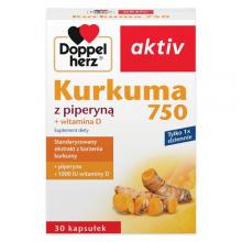 Zdjęcie produktu - DOPPELHERZ AKTIV Kurkuma 750 z piperyną + witamina D, 30kaps.