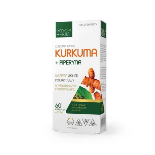 Miniaturka artykułu - MEDICA HERBS Kurkuma + Piperyna, 60 kaps.