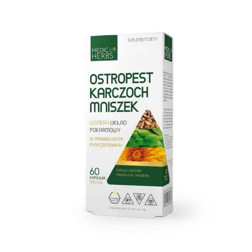 Miniaturka artykułu - MEDICA HERBS Ostropest Karczoch Mniszek, 60 kaps.