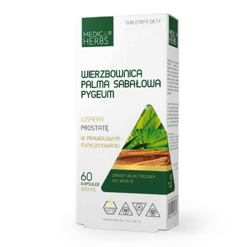 Miniaturka artykułu - MEDICA HERBS Wierzbownica Palma sabałowa Pygeum 600mg, 60kaps.