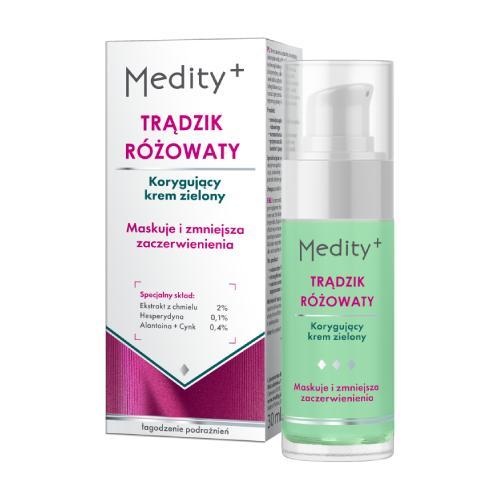 Miniaturka artykułu - MEDITY+ TRĄDZIK R&Oacute;ŻOWATY Korygujący krem zielony do twarzy, 30ml USZKODZONE OPAKOWANIE
