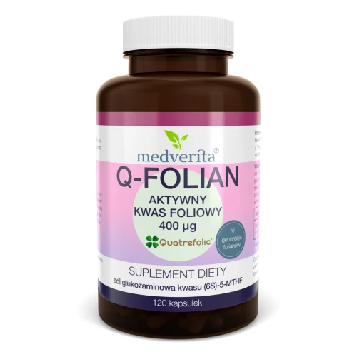 Miniaturka artykułu - Medverita Q-Folian Aktywny kwas foliowy 400 mcg, 120 kaps.