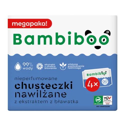 Miniaturka artykułu - Bambiboo Chusteczki nawilżane z ekstraktem z bławatka, 4x 60 szt.