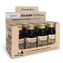 Zdjęcie produktu - EkaMedica Shot Kolagen 15 000mg z witaminą C smak marakuja-pomarańcza, 8 x 100 ml USZKODZONE OPAKOWANIE