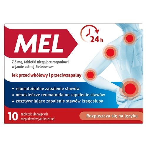 Miniaturka artykułu - Mel 7,5 mg, 10 tabletek ulegających rozpadowi w jamie ustnej - lek przeciwb&oacute;lowy i przeciwzapalny