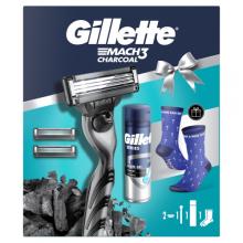 Zdjęcie produktu - Gillette Mach3 Charcoal Zestaw Maszynka do golenia dla mężczyzn + Wymienne ostrza, 2 szt. + Żel do golenia, 200 ml + Skarpety